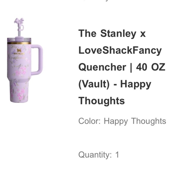 Stanley x LoveShackFancy Quencher Tumbler 40 OZ (Vault) - Happy Thoughts Purple - Picture 5 of 5